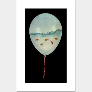 Goldfish floating in a balloon Posters and Art